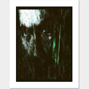 Special processing. Consciousness, king, emerging from dark water. Serious men's face, around waves. Green. Like steel. Posters and Art